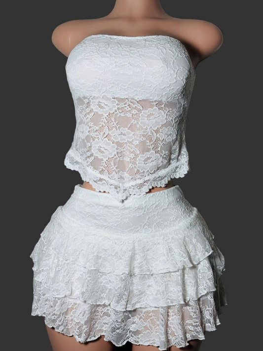 Lace ruffle skort set